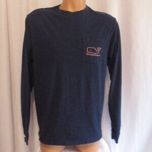 Vineyard Vines Shirt Medium Navy Long Sleeve Pocket Whale Candy Cane Logo